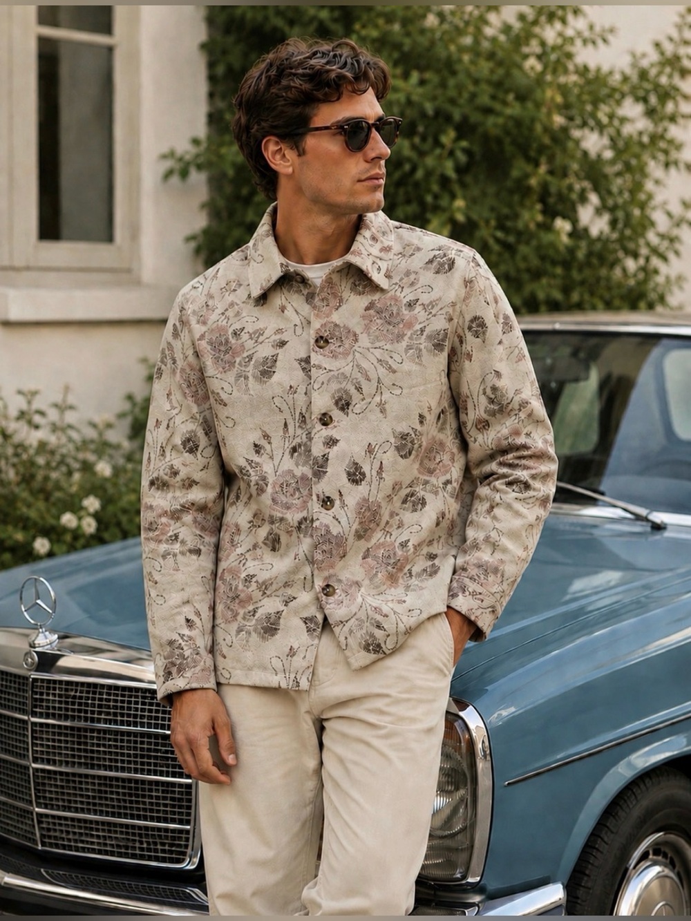 Massive Luxury Edition Men’s Floral Tapestry Jacket Vintage Retro Woven Beige, M